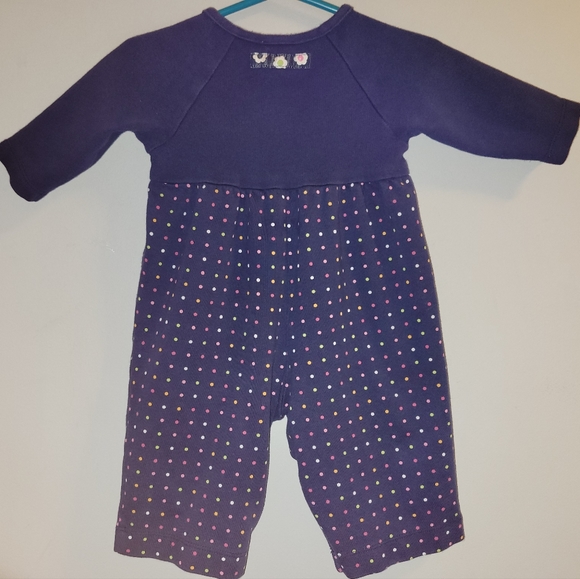 🦋 Vintage Gymboree Flower Power Navy One Piece Long Sleeved Polka Dot Romper - Picture 2 of 7